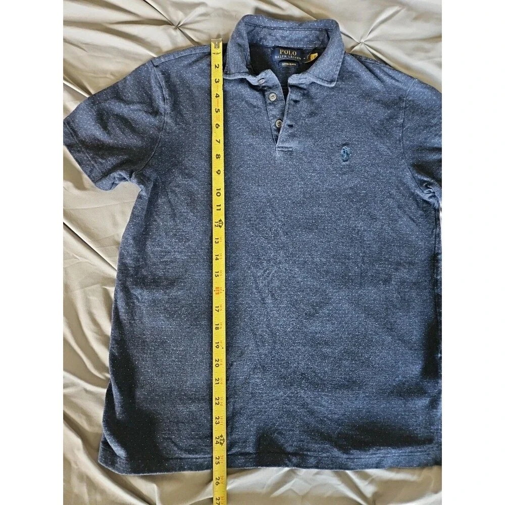 Polo Ralph Lauren Men's Medium Custom Slim Fit Polo Shirt Navy Blue Polka Dot